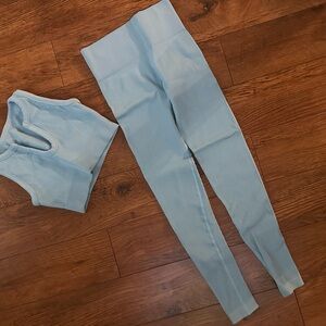 Light Blue Ribbed Leggings and Top Set